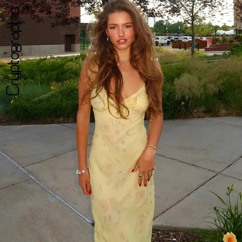 Floral V-Neck Backless Maxi Dress